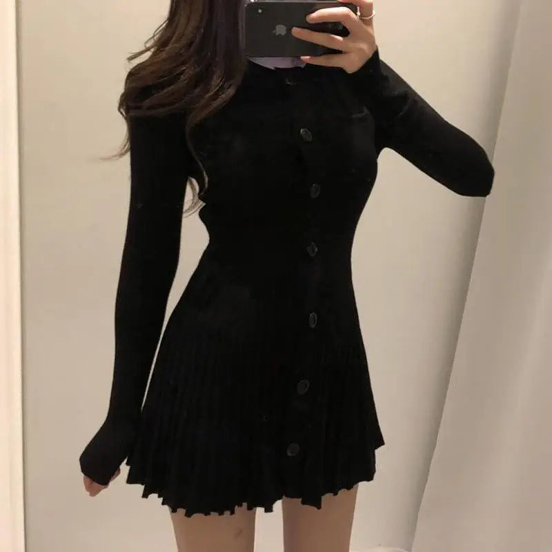 Fashion Korean Mini Dresses Female Autumn Winter 2024 Sexy Bodycon  Wrap White Short Women's Sweater Knitted One-piece Dress Hit - Seprincess