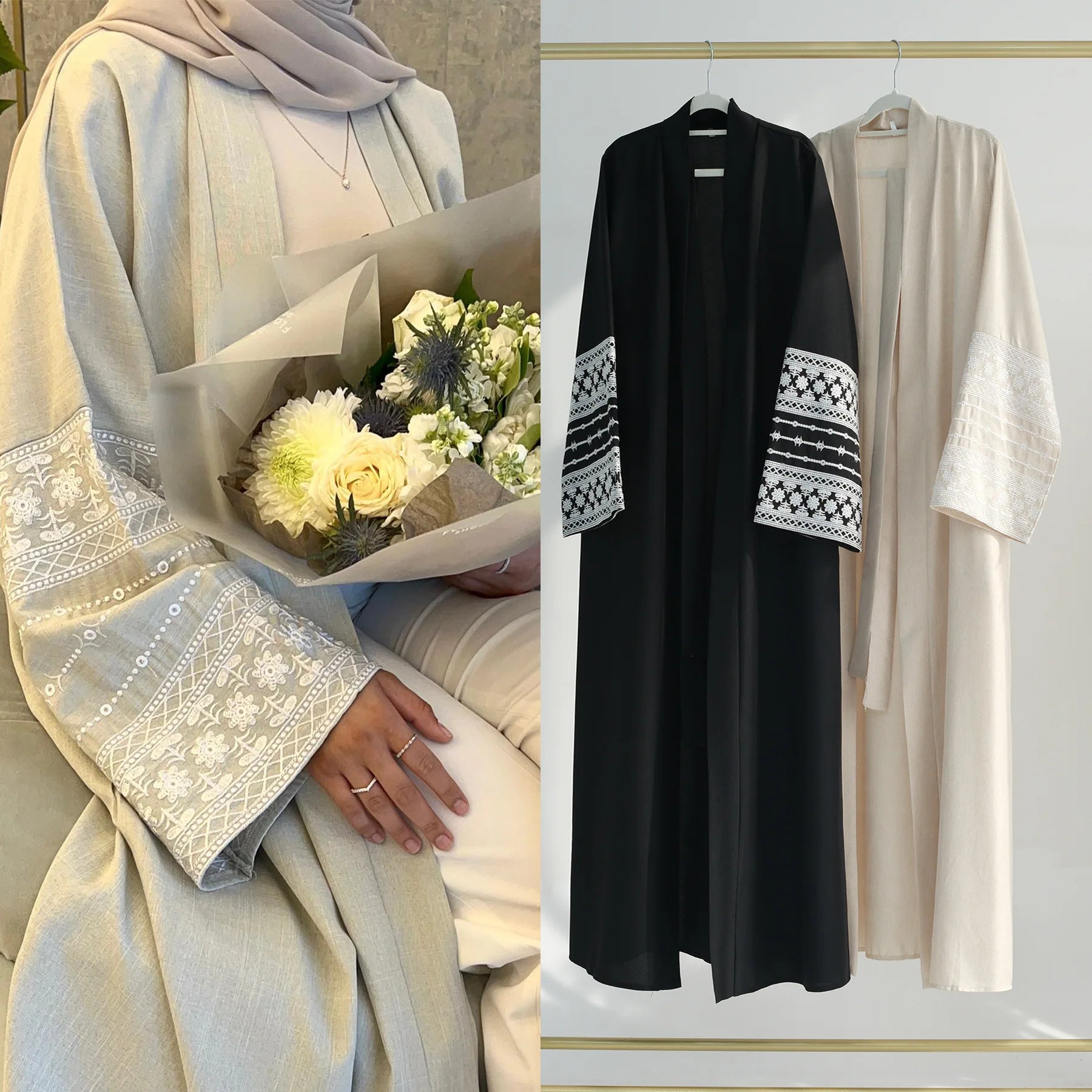 Fashion Embroidery Kimono Oversized Muslim Robe Syari Female Full Length Muslim Outerwear Worship Service Abaya With Belt wy1946 - Seprincess