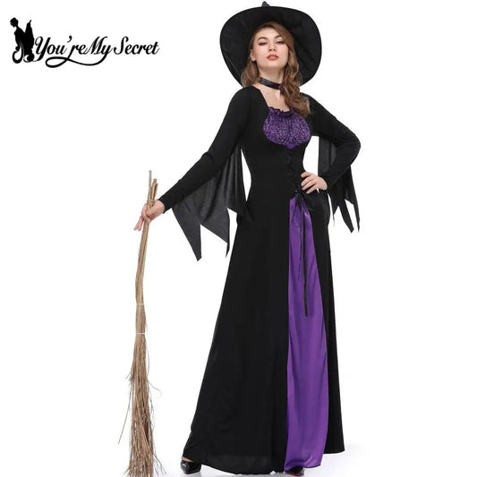 [You're My Secret] Halloween Witch Costumes for Women Adult Fantasy Vampire Witch Dress Up Carnival Performance Cosplay Dress - Seprincess