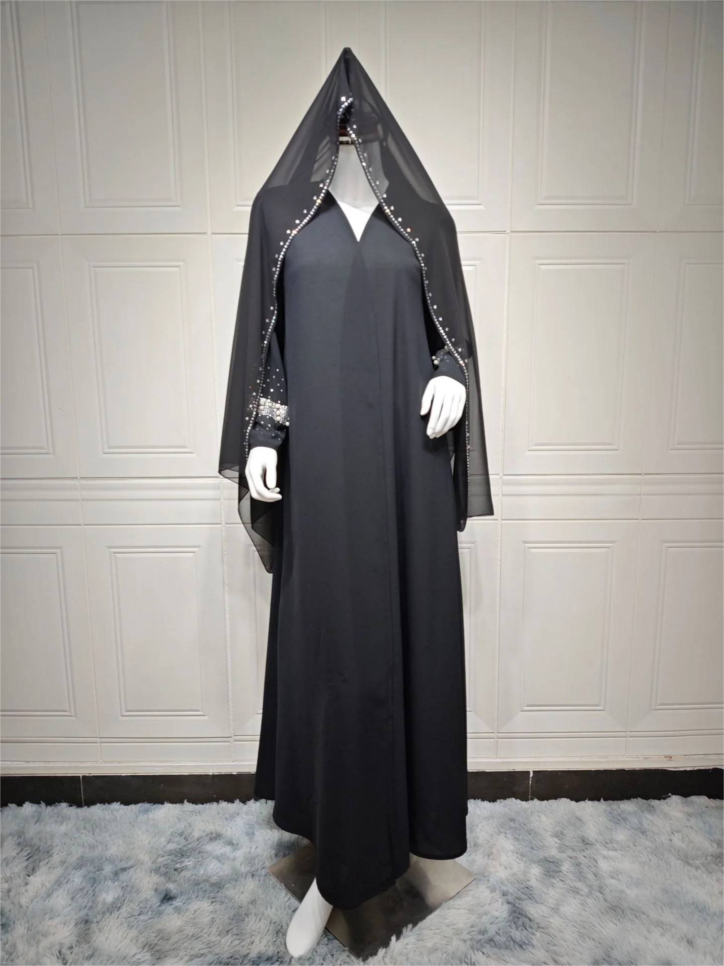 Eid Muslim Diamond Pearls Abaya for Women with Scarf  Abayas Jalabiya Party Dresses Dubai Kaftan Vestidos Largos Long Robe 2024 - Seprincess