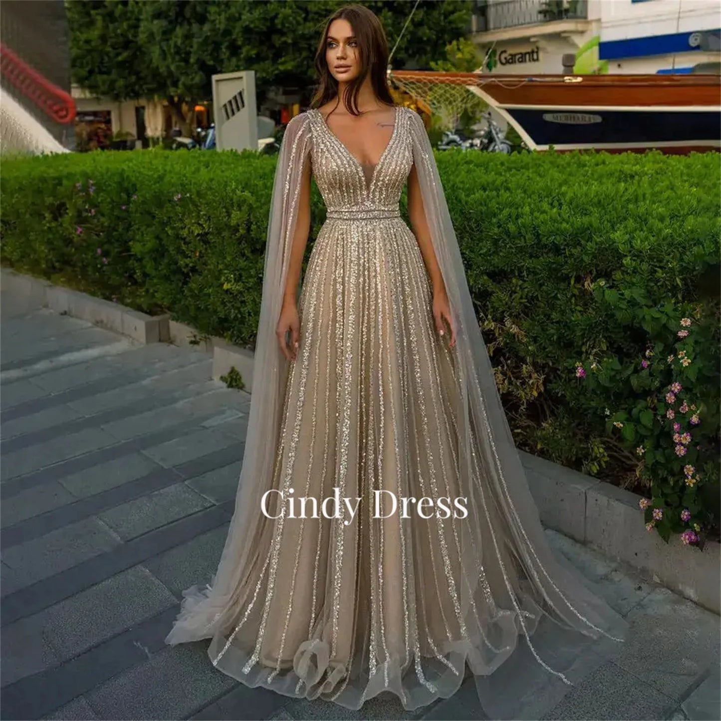 Cindy Beaded A-Line Shawl Beaded Shiny Luxury Dresses Evening 2023 Elegant Pretty Women's Long Wedding Party Dress Weddings Prom - Seprincess