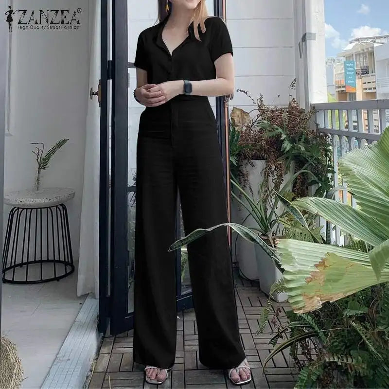 ZANZEA Summer Women Matching Sets OL Work Outfits Causal Short Sleeve Shirt Loose Wide Leg Pants Fashion Suit Urban Tracksuits - Seprincess