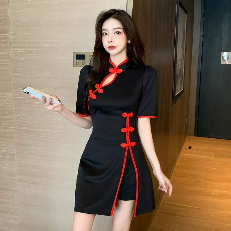 Vintage Patchwork Elegant Young Women Qipao Summer Short Sleeve Chinese Slim Improved Cheongsam Ladies Casual Retro Dress KK4449 - Seprincess