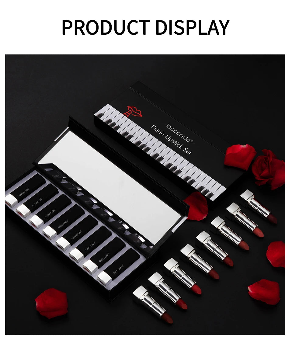 8Pcs/Set Velvet Matte Lipstick Set Long Lasting Waterproof Creative Piano Box Design Nude Red Batom Makeup Cosmetic Gifts - Seprincess