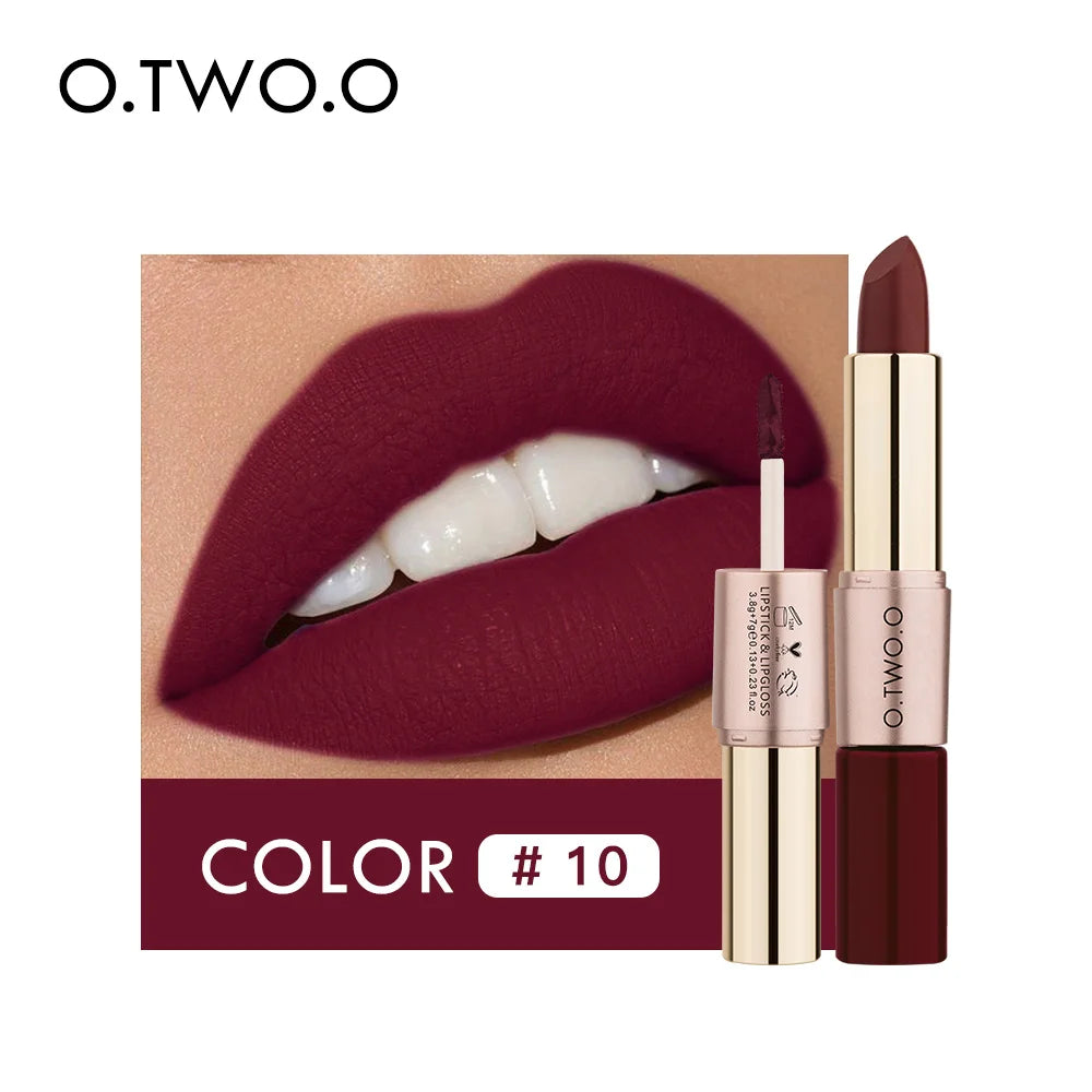 O.TWO.O 2 IN 1 Matte Lipstick&Liquid Lipstick 12 Colors Makeup Lip Glaze Waterproof Batom Lip Cosmetics Silky Texture - Seprincess