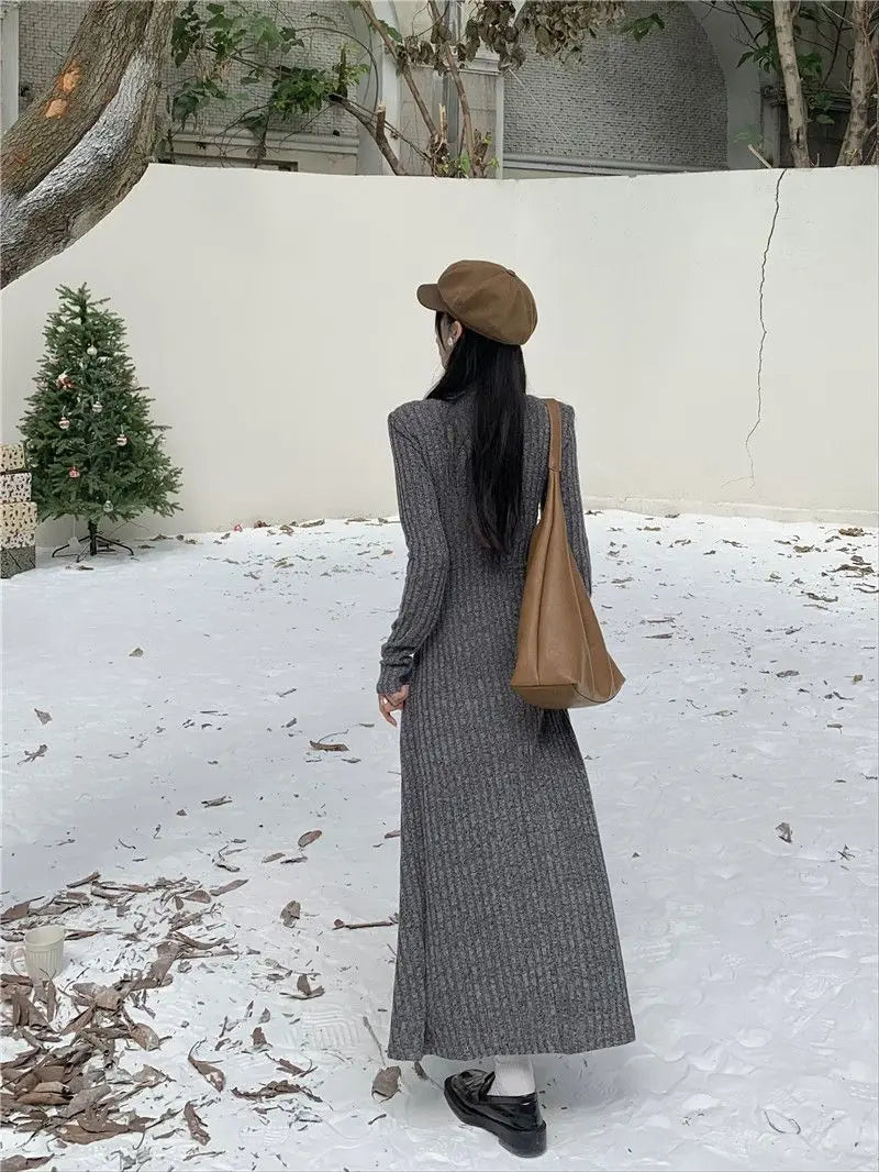 2024 Korean High-end Knitted Dress for Women Autumn/Winter Slim Fit Fashionable Versatile Long-sleeved Woolen Dress for Women - Seprincess