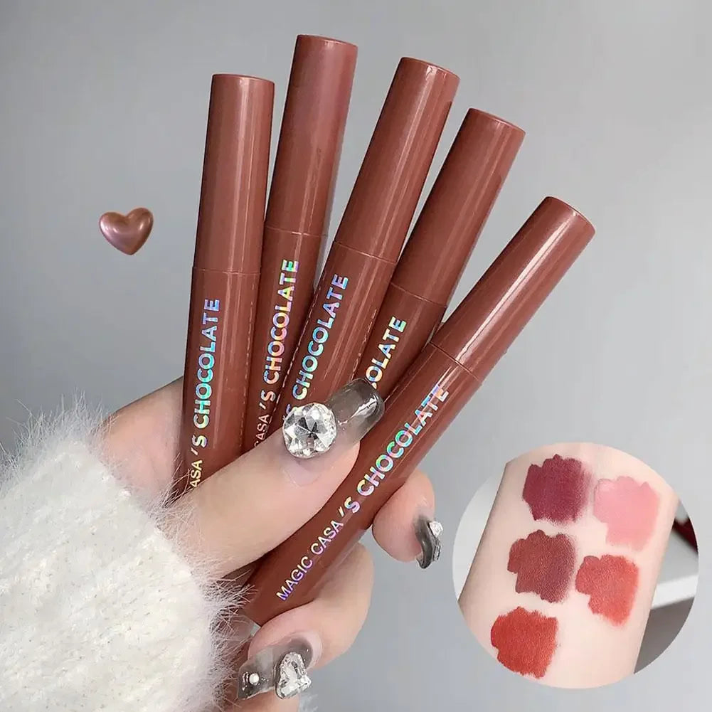 Chocolate Lip Glaze Set Velvet Matte Not Fade Long lasting Rich Cream Lipstick Milk Coffee Lip Color Women Makeup Lip Tint - Seprincess