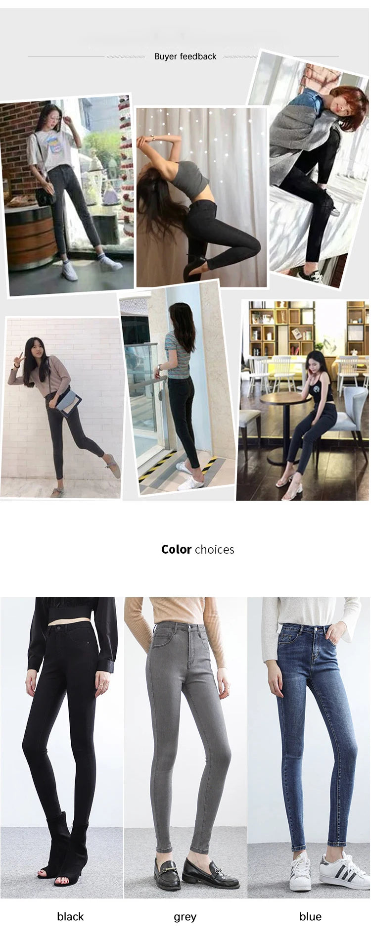 34 36 38 40 Women's Skinny Elastic Jeans Korean Fashion Slim Pencil Pants Female Spring Casual Ankle Length Black Blue Grey