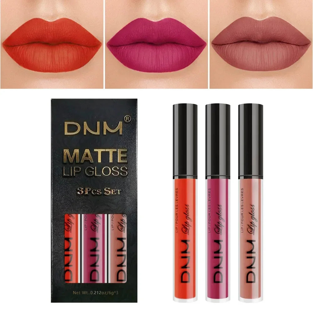 3 Colors/set Matte Velvet Lip Gloss Non-Stick Cup Waterproof Long-lasting Liquid Lipstick Cosmetic Keep 24 Hours Fashion Makeup - Seprincess