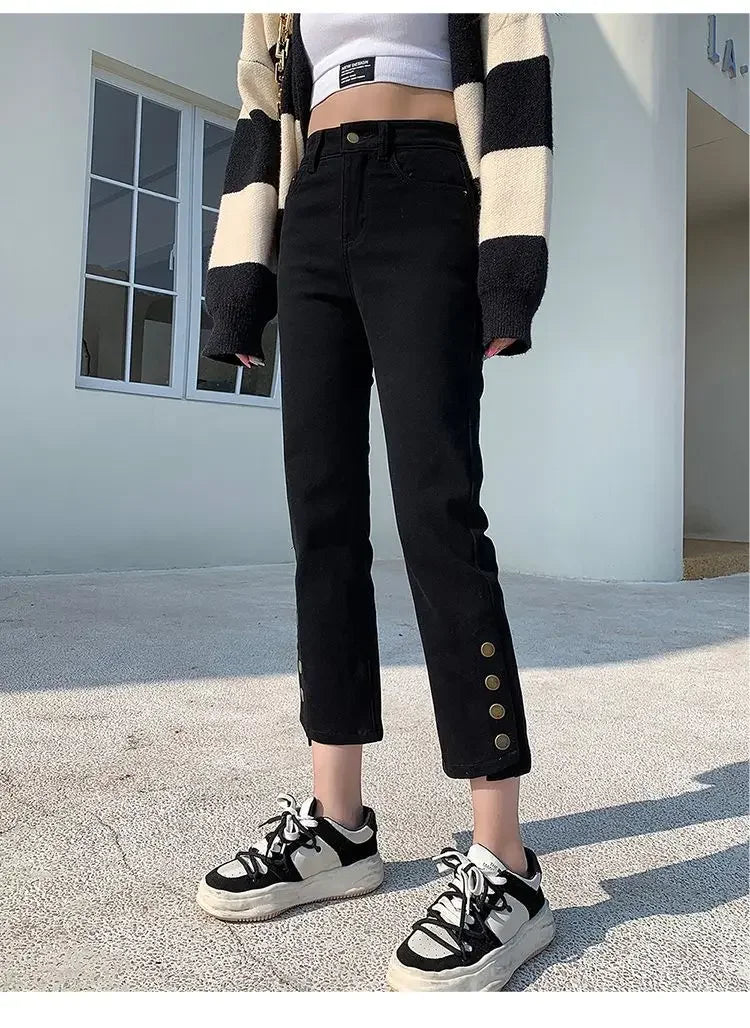 Vintage Jeans Women Students Streetwear Straight Casual Personality Spring Popular Ankle-length Korean Style S-5XL Gentle Temper