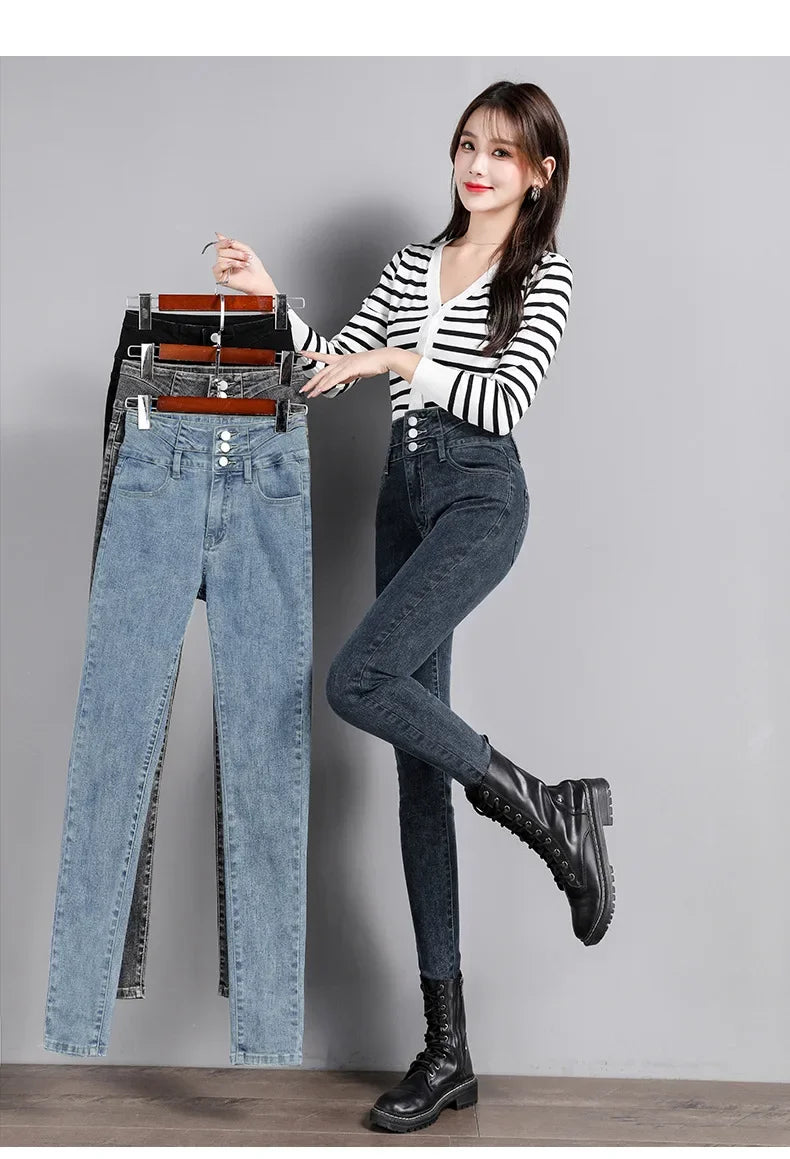 Black High-waisted Slimming Denim Jeans For Women Butt-lifting Tummy-control Features