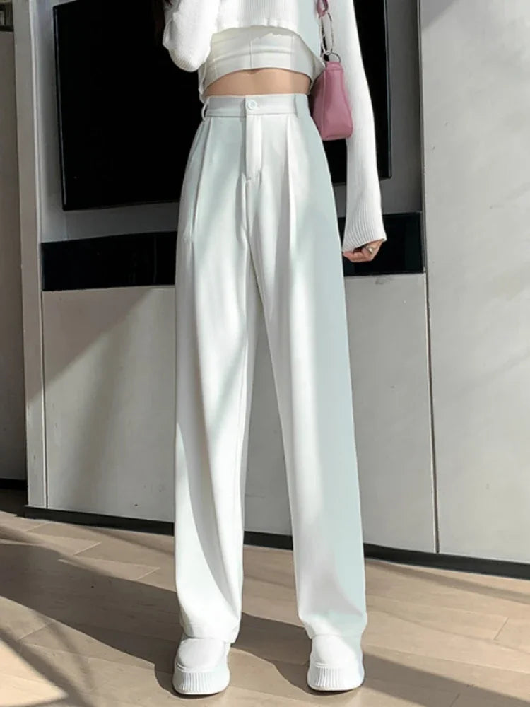 Casual High Waist Loose Wide Leg Pants for Women Spring Autumn New Female Floor-Length White Suits Pants Ladies Long Trousers