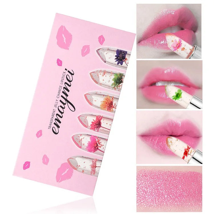 6 Sticks Transparent Moisturize Jelly Dried Flower Temperature Change Lipstick Crystal Clear Lipstick Set Makeup Cosmetic - Seprincess