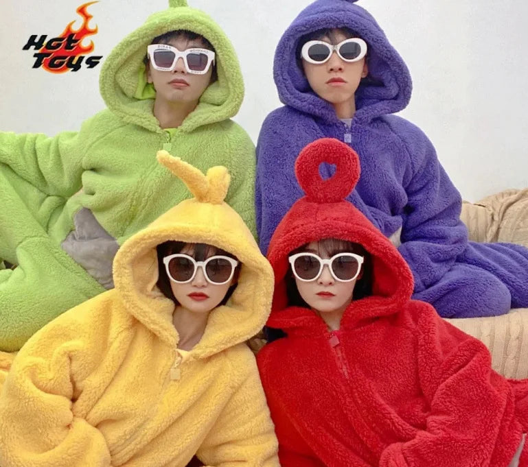 Boys Girls Teletubbies Costumes Soft Long Sleeves Piece Pajamas Costume Lala Home Clothes Cosplay Adult Unisex Party Wear - Seprincess