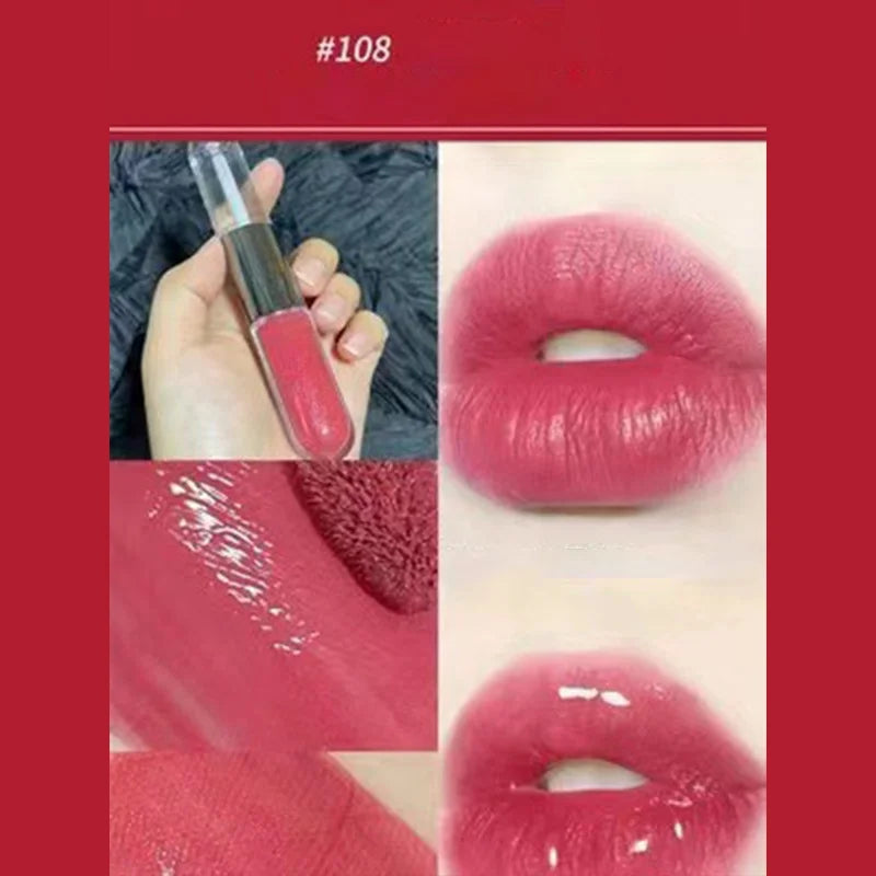 Double Head Mirror Lip Lipstick Cherry Red Glossy Double Touch Retro Red Long Lasting Moisturizing Transparent Gloss Lipstick - Seprincess