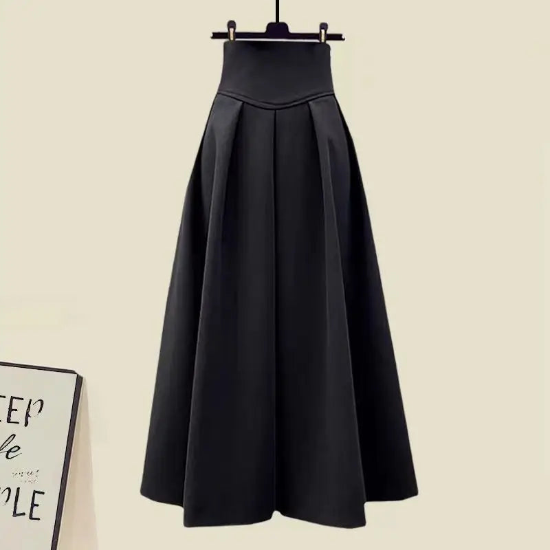 Korean Fashion Casual Skirt Sets Knitted Pullover+ Slim Umbrella Skirt Two Piece Set Plus Size Clothing - Seprincess