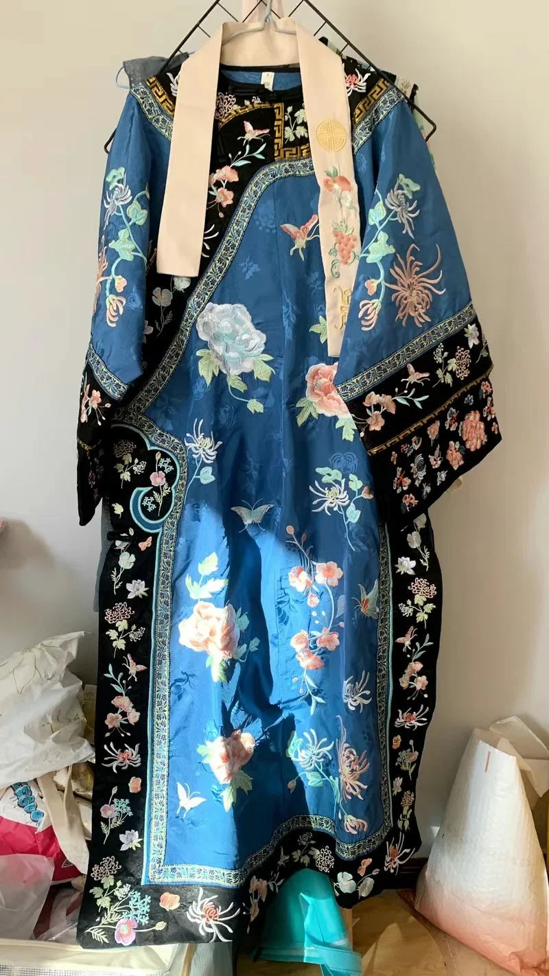 4 Colors Autumn Late Qing Dynasty Clothing Qipao Chinese Traditional Dress for Women Hanfu Exquisite Embroidered Long Cheongsam - Seprincess