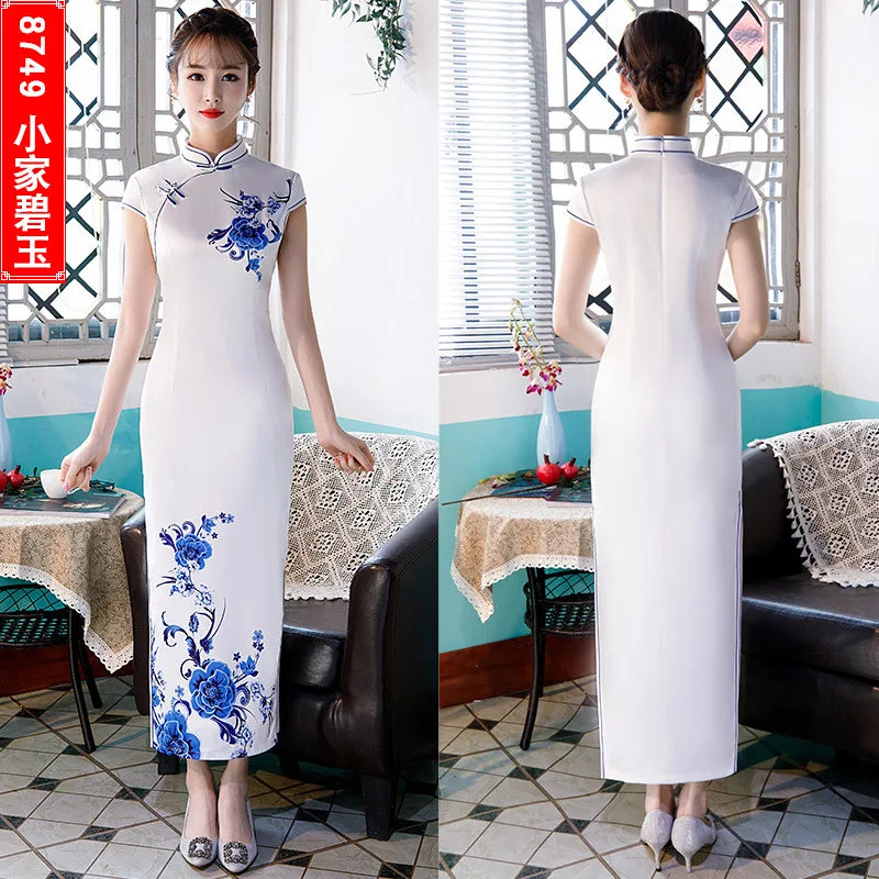 Summer Lady Short Sleeve Qipao Chinese Traditional Women Party Dress Female Elegant Print Vintage Button Cheongsam - Seprincess