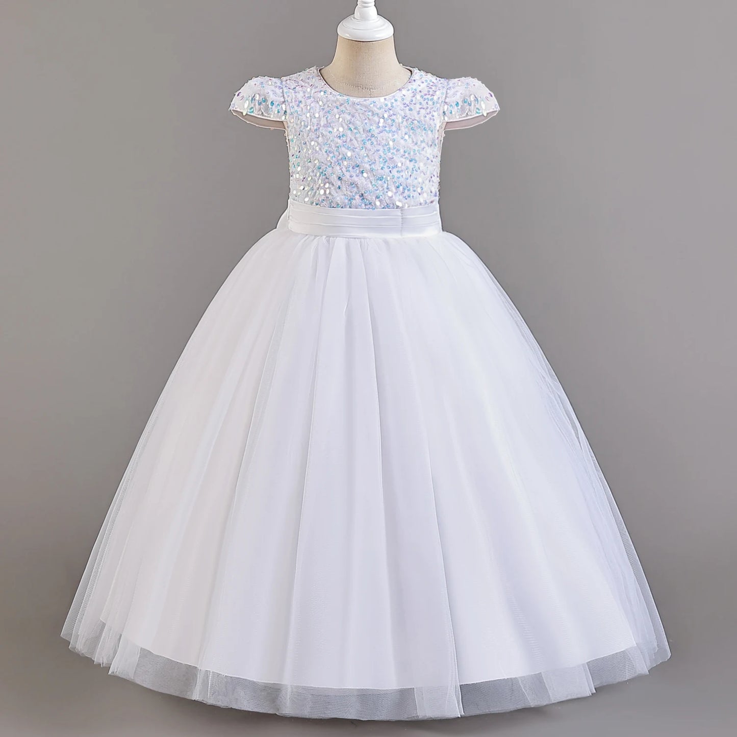 Sparkly Sequins Short Sleeves Flower Girl Dresses Tulle Kids Birthday Party Pageant Prom Gown Teen Girls Bridesmaid Dresses - Seprincess