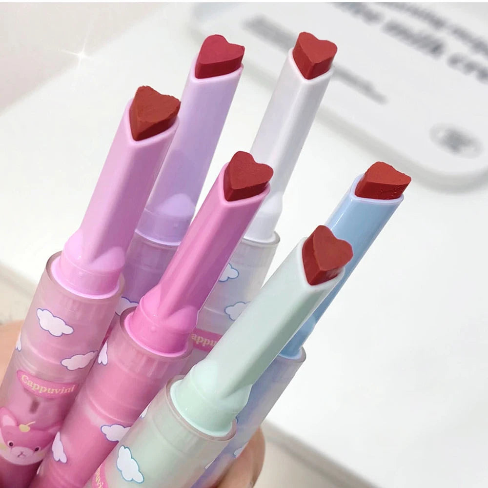 6 Colors Heart-shaped Velvet Lipstick Makeup Waterproof Non-stick Cup Matte Solid Lip Tint Pen Lasting Sexy Red Lipstick Pencil - Seprincess