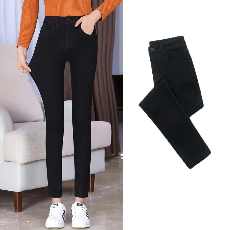 Vintage High-waisted Slimming Jeans Women's Autumn Winter New Style Versatile Long Pants Flattering Slim Fit Smooth Silhouette