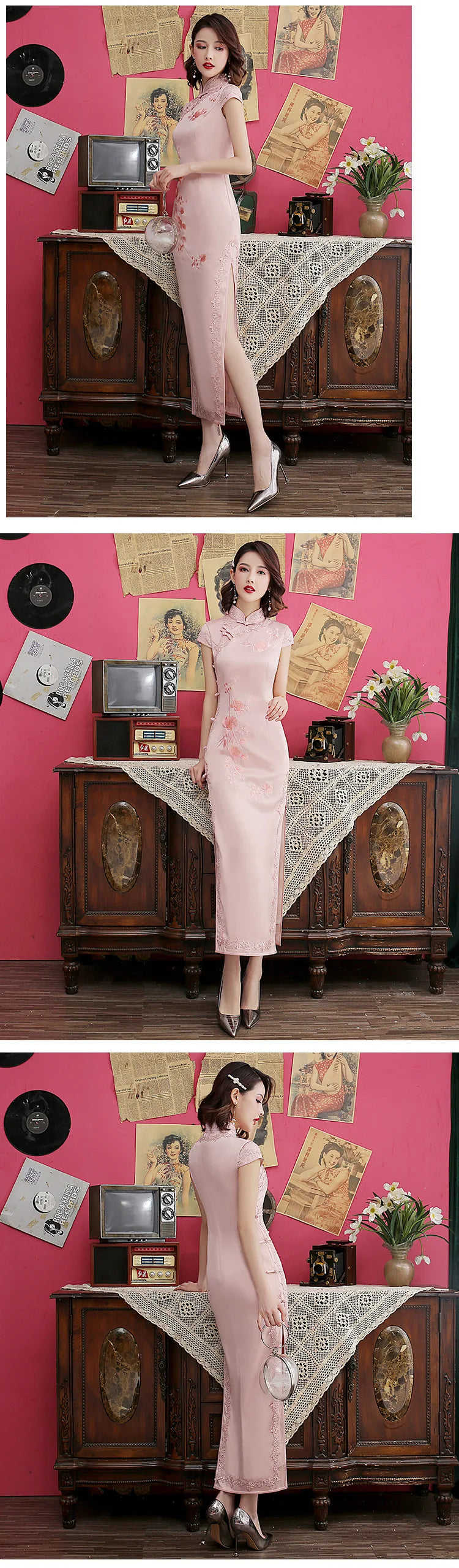 Silk Embroidered Long Cheongsam 2023 New Lace Edge Improved Qipao Chinese Style Evening Dresses Woman Ceremony Dress - Seprincess