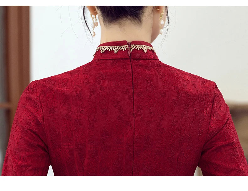 Traditional Chinese Clothing Red Cheongsam Summer New Modern Improved Young Short Qipao Dress New Year CNY - Seprincess