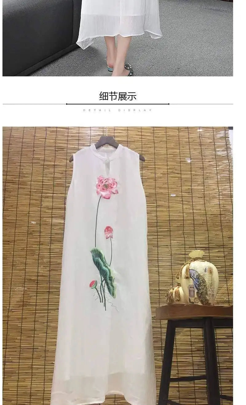 1pcs/lot chinese style woman Embroidered Cheongsam Sleeveless Vest Chiffon Dress Woman Dress print dress - Seprincess