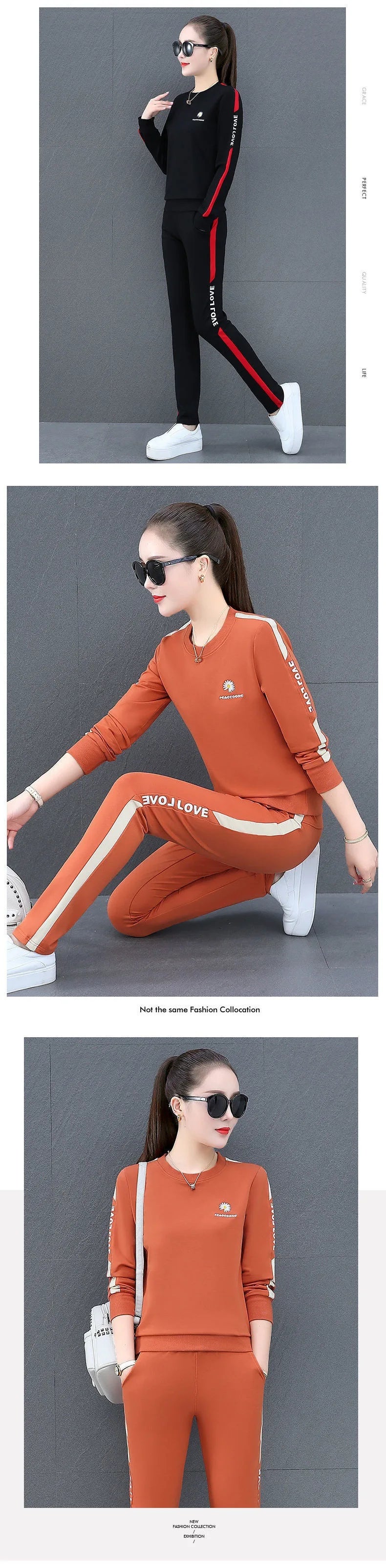 2022 Summer New Daisy Loose Pants Suit Women's Track Korean Version Splicing Long Sleeved Top and Trousers Two Piece Set - Seprincess