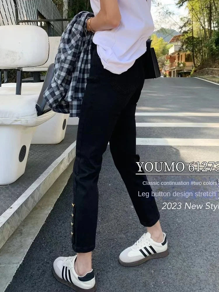 Y2k Large Size High Waist Jeans Women 2023 New Spring And Autumn Fat Mm Slim High Nine Straight Pipe Pants