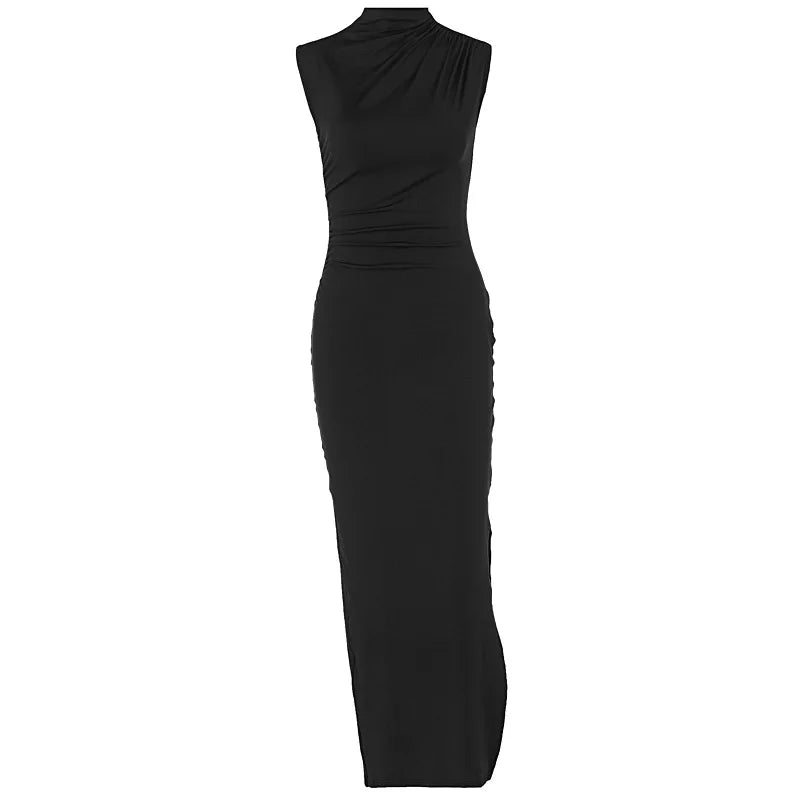 Black New Dresses Women Sexy Backless Sleeveless Split Slim Maxi Dresses Women Casual Party Evening Club Elegant Dresses - Seprincess