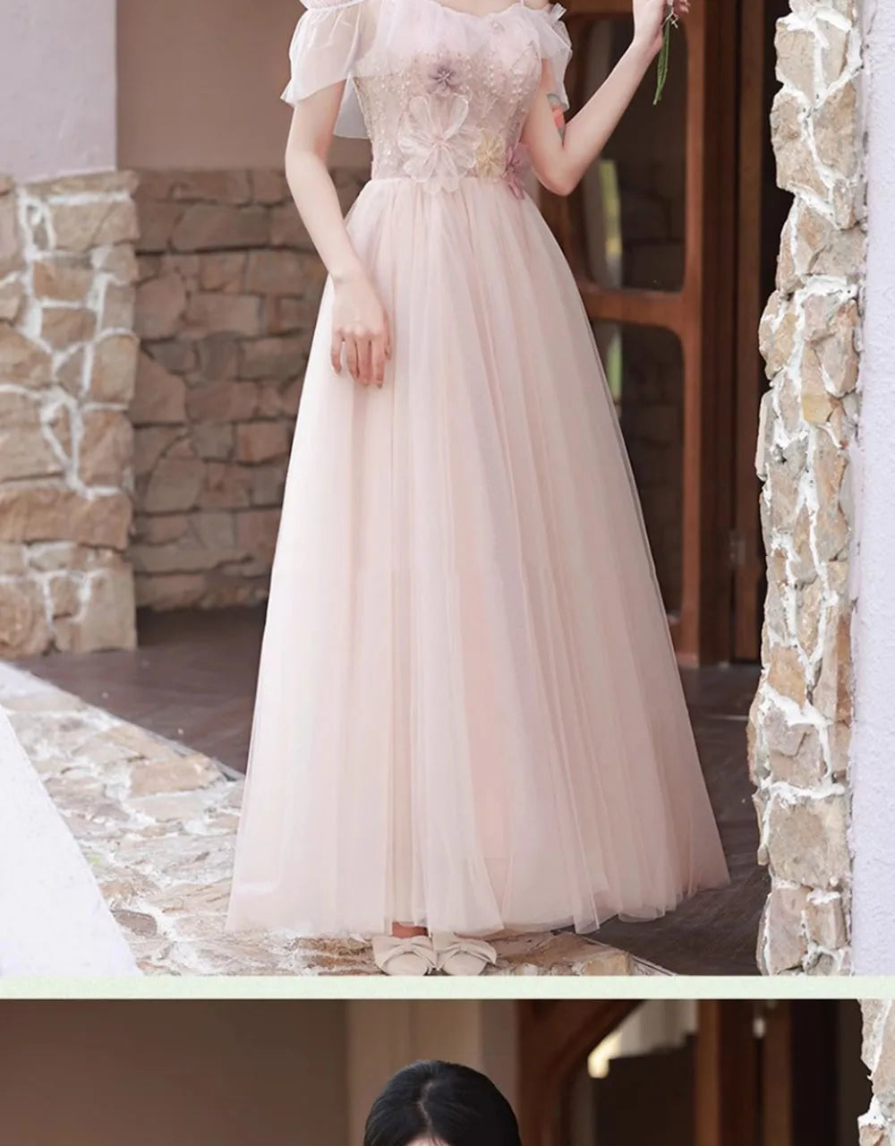 4 Styles Pink Bridesmaid Dress Women's Elegant Thin Tulle Off The Shoulder Flower Appliques A-line Wedding Party Guest Vestido