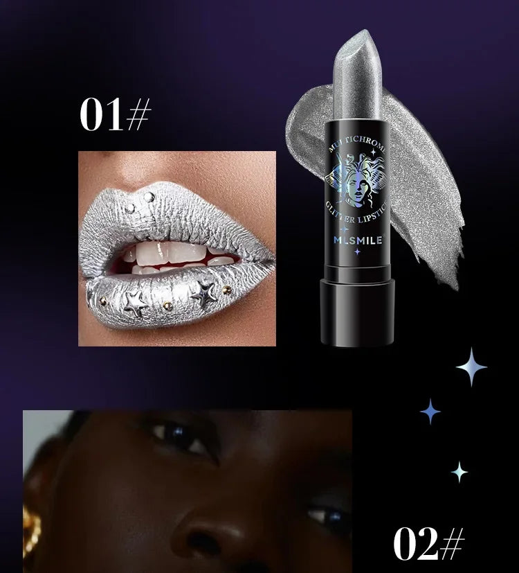 6Colors Glitter Lipstick Waterproof Long Lasting Diamond Pearlescent Metallic Lipstick Black Lipgloss Women Lips Makeup Cosmetic - Seprincess