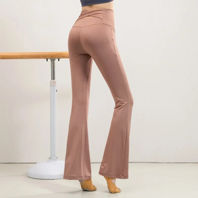 PofyBofy Crossover Widen Waistband Bell Bottoms Elastic High Waist Legging Sport Flared Pant Pilates Workout Yoga Women Trousers