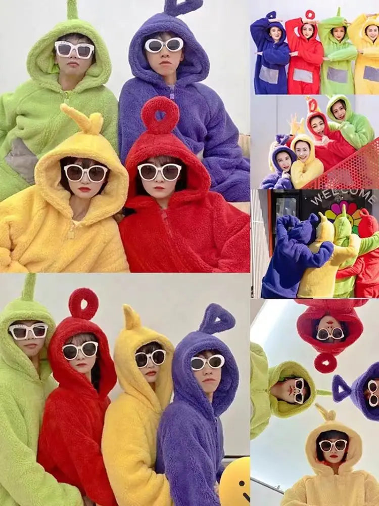 Cute Kids Adult Teletubbies Costumes Soft Long Sleeves Piece Pajamas Costume Lala Home Clothes Cosplay Unisex Hallowe Party Wear - Seprincess