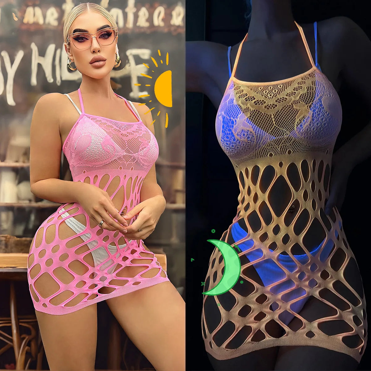 Dress Hollow out hip hugging dress with suspender straps high cut body suit Sexy outfit sexy shoopy women fancy underwear 18 - Seprincess