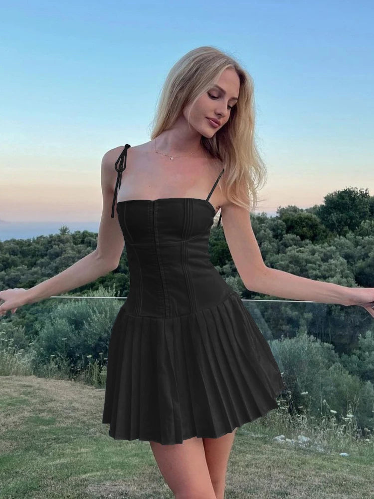 Suninheart Summer A  Line Short Dresses 2024 New Arrivals Casual Pleated One-piece Dress Gown Black Birthday Holiday Dress Women - Seprincess