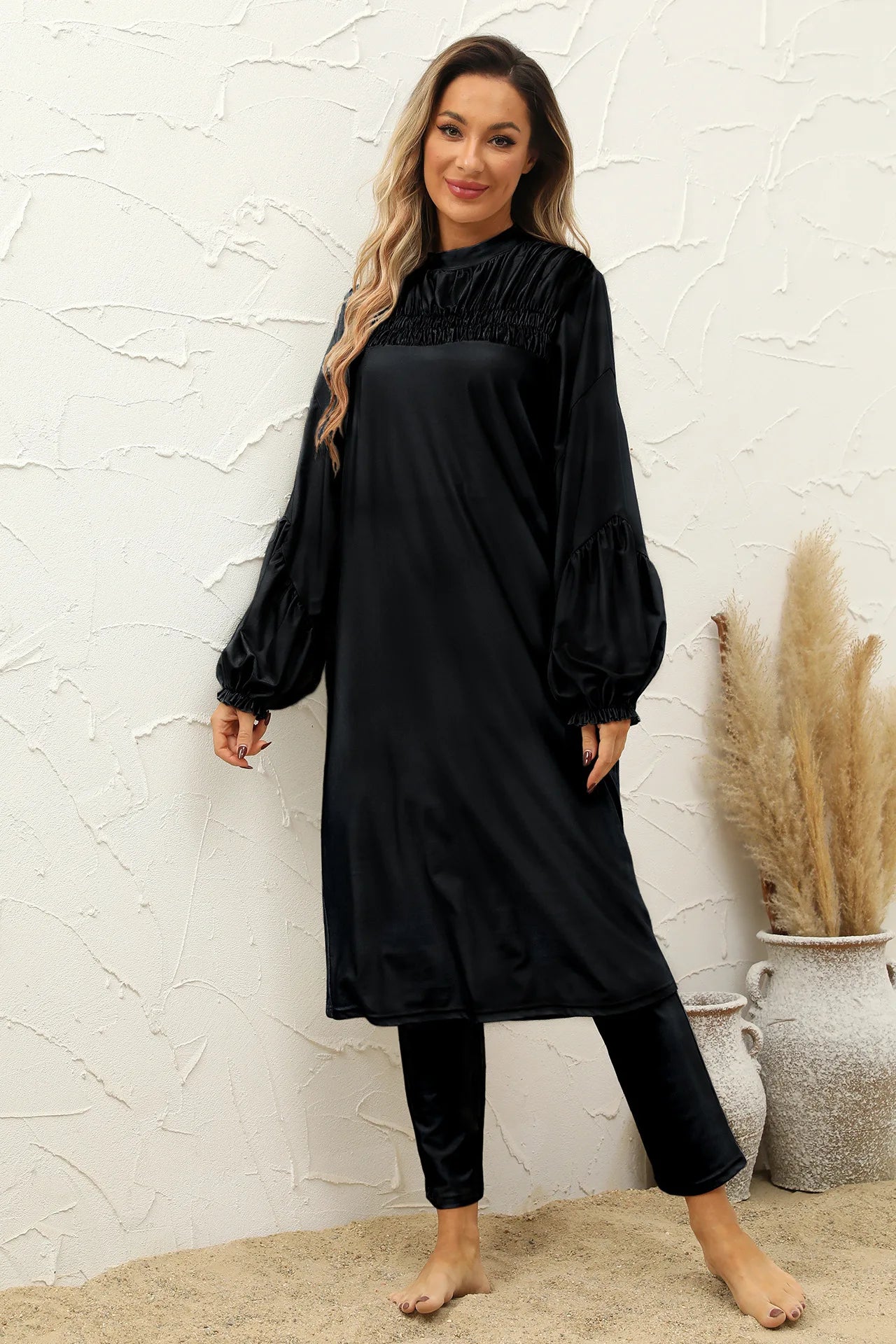 2024 Summer Dubai Modest Abaya 3 Piece Set Black Burkini Muslim Mujer Swimwear Women With Swim Cap Robe Femme Musulmane Clothing - Seprincess