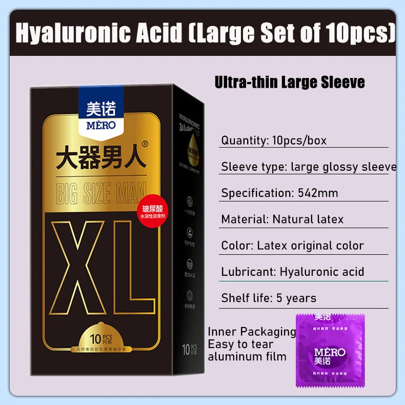 Hyaluronic Acid Condom Ultra Thin Large Size 54mm Penis Sleeves10pcs Wolf Tooth Pellet Condom Delay for Men Safer Sex Toy - Seprincess