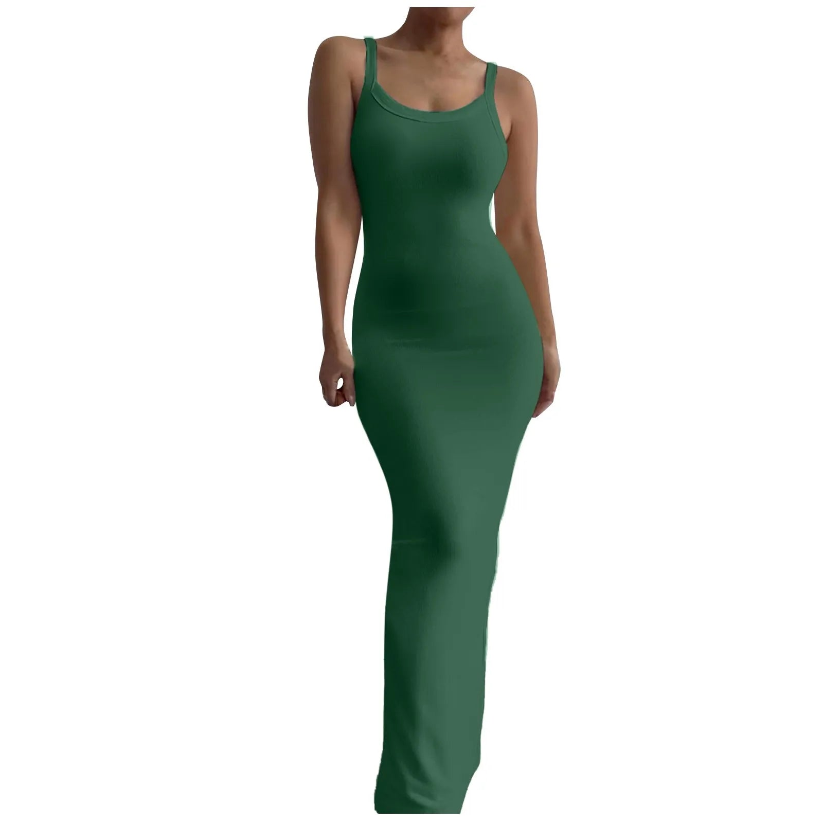 Women's Bodycon Maxi Dress Summer Sleeveless Long Dress For Beach Holiday Vacation Robes Femmes Solid Color Slim Fit Dresses - Seprincess