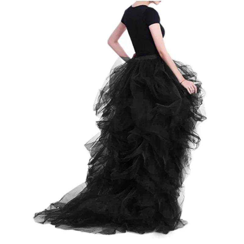 Women Tulle Skirt Floor Length High Waist Sheer Tulle Long Skirt Irregular Hem Lace-Up Puffy Skirt Party Prom Dresses - Seprincess