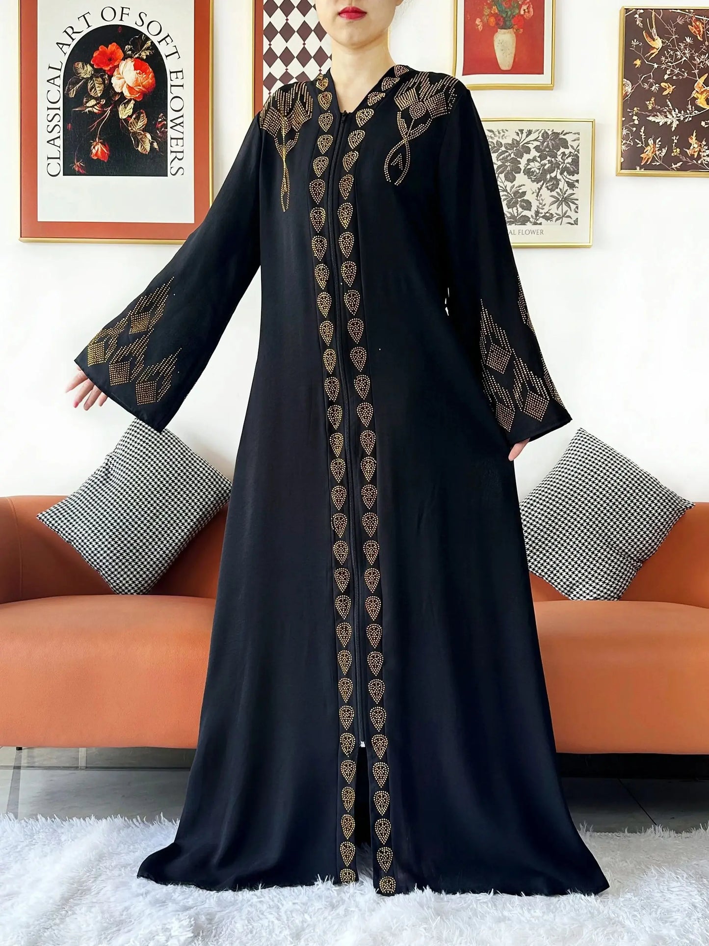 New Women Elegant Dress Chiffon Open Abaya with Zipper Muslim Women Dress Islamic Clothing Cardigan Abaya Women Muslim Dress