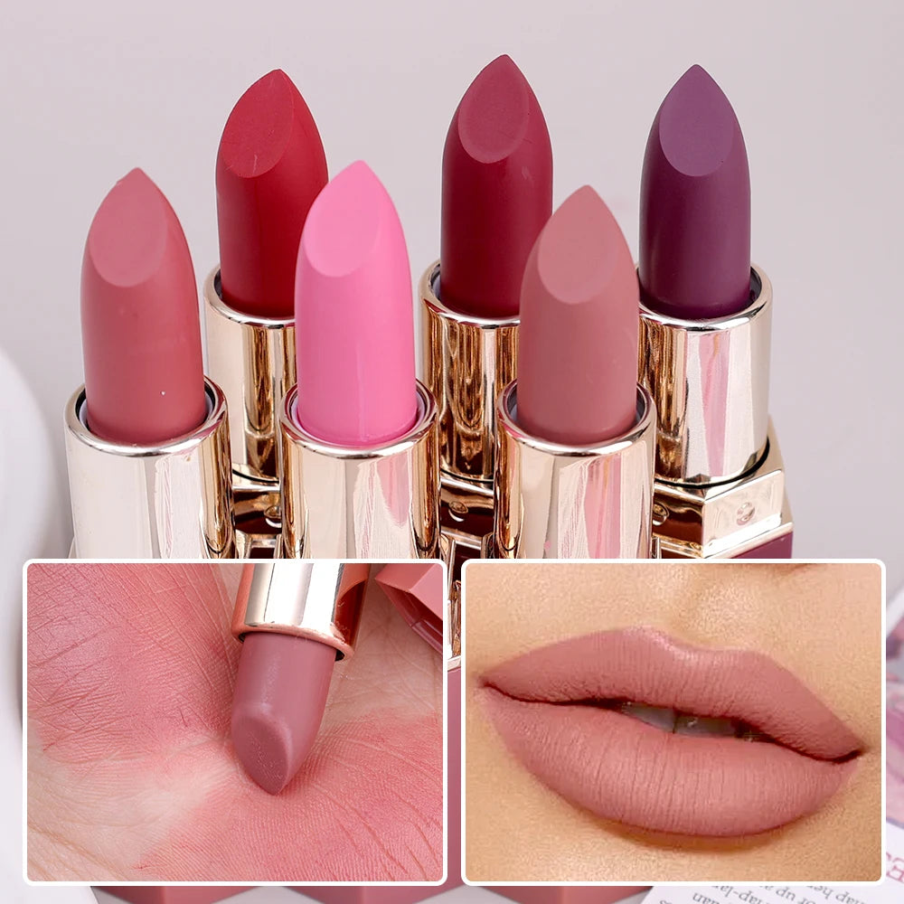 6 Colors Matte Lipstick Waterproof Velvet Nude Pink Lip Stick Pen Lasting Non-stick Cup Red Lip Glaze Sexy Lips Makeup Cosmetics - Seprincess