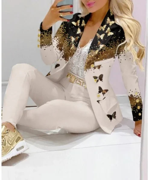 New 2023 Formal Office Pant Sets Women 2PCS Double Breasted Solid Blazers Jacket and Pants Two Pieces Set Female Pant Suits Sets - Seprincess