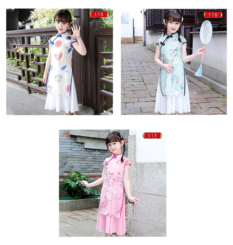 1pcs/lot chinese style children Girl Traditional Cheongsam Hanfu Dress Kids Princess Costume - Seprincess