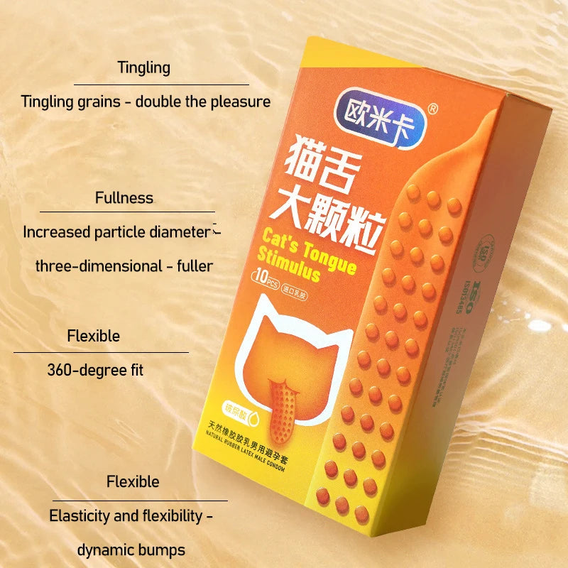 Hyaluronic Acid Condoms Cat Tongue Large Pellet Stimulate Penis Sleeves Ultra Thin Natural Rubber Latex Safer Sex Products - Seprincess