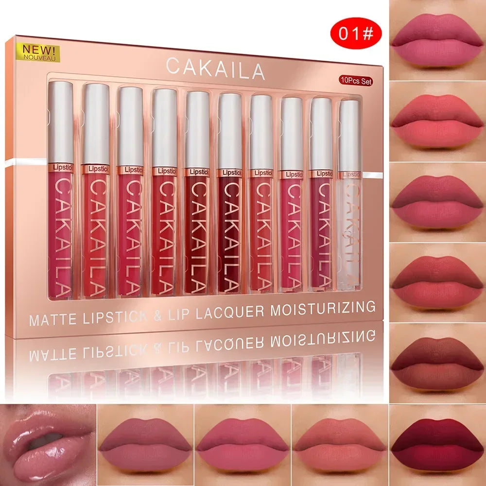 KACAILA 6/10 Colors Lipstick Set Velvet Matte Liquid Lip Gloss Non Stick Cup Waterproof Long Lasting Female Make Up of Gift Set - Seprincess