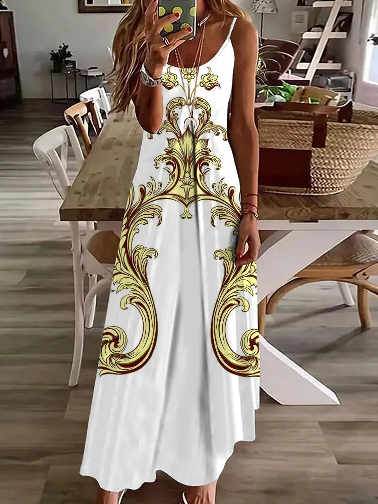 2024 New Spring And Summer Fashion Elegant Women's Long Dress Street Daily Strap Dress Paisley Printied Women's Casual Dress - Seprincess