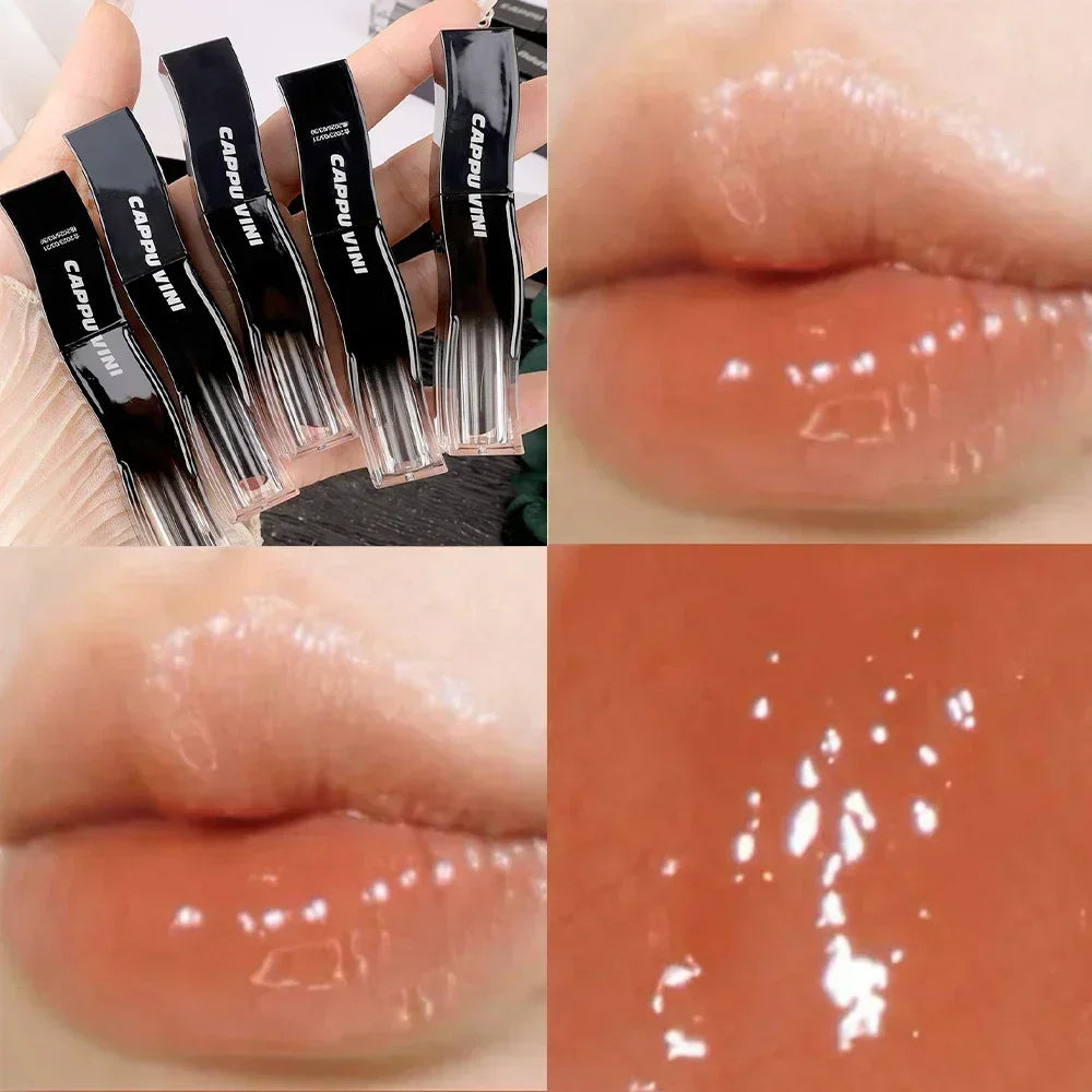 New Jelly Mirror Black Tube Lipstick Long Lasting Non-stick Cup Moisturize Water Light Lip Gloss Korean Lips Makeup Cosmetic 1pc