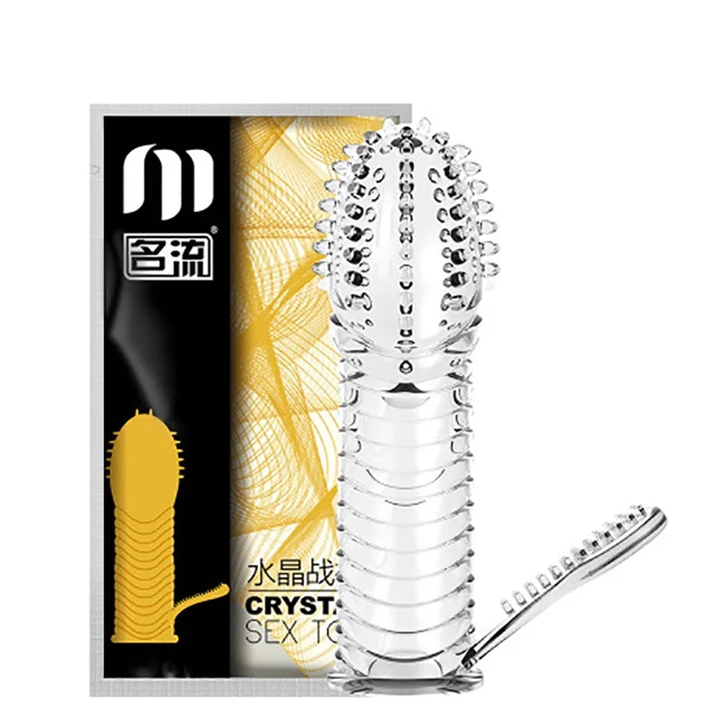 Reusable Condom with Spikes Dotted Ribbed Extension Penis Sleeve Male Enlargement Time Delay Spike Clit Passionate Condoms Men - Seprincess